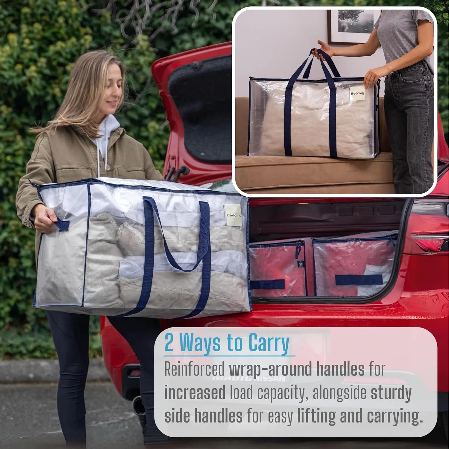VENO 8 Pack Moving Bags, Heavy Duty, Moving Boxes Alternative, Packing Storage Supplies for Dorm Room Essentials with Zipper for Clothes, Extra Large Totes for Packaging (Clear, 8 Pack)