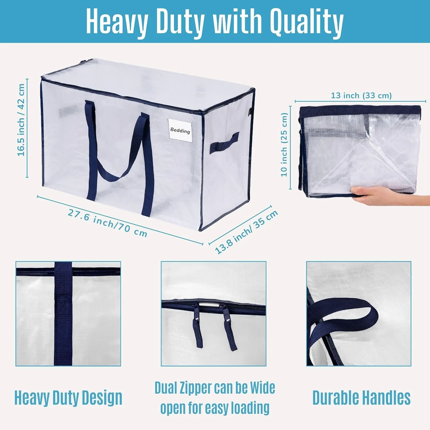 VENO 8 Pack Moving Bags, Heavy Duty, Moving Boxes Alternative, Packing Storage Supplies for Dorm Room Essentials with Zipper for Clothes, Extra Large Totes for Packaging (Clear, 8 Pack)