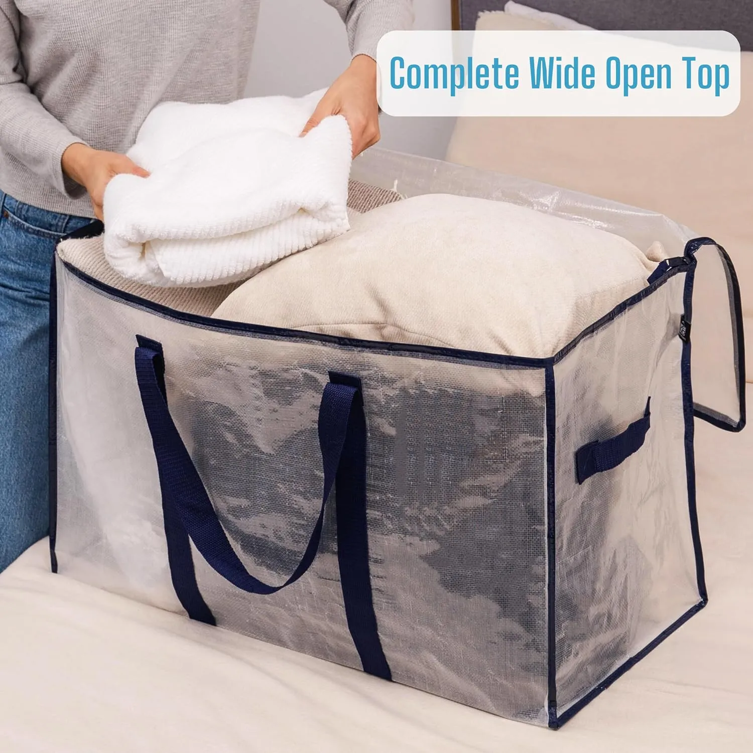 VENO 8 Pack Moving Bags, Heavy Duty, Moving Boxes Alternative, Packing Storage Supplies for Dorm Room Essentials with Zipper for Clothes, Extra Large Totes for Packaging (Clear, 8 Pack)