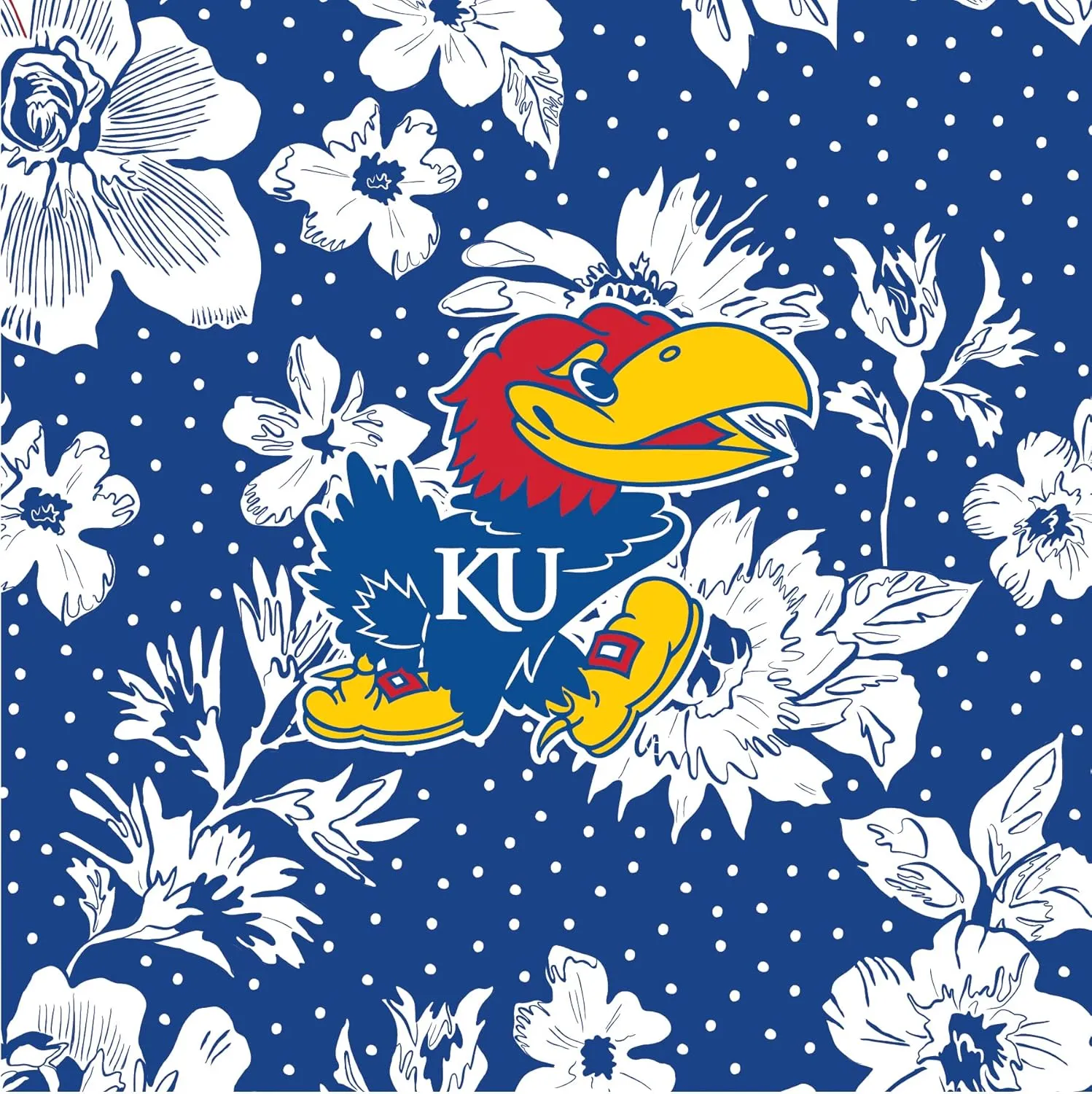 Vera Bradley Women's Cotton Collegiate Large Travel Duffle Bag (Multiple Teams Available), Royal/White Rain Garden With University of Kansas - Recycled Cotton, One Size
