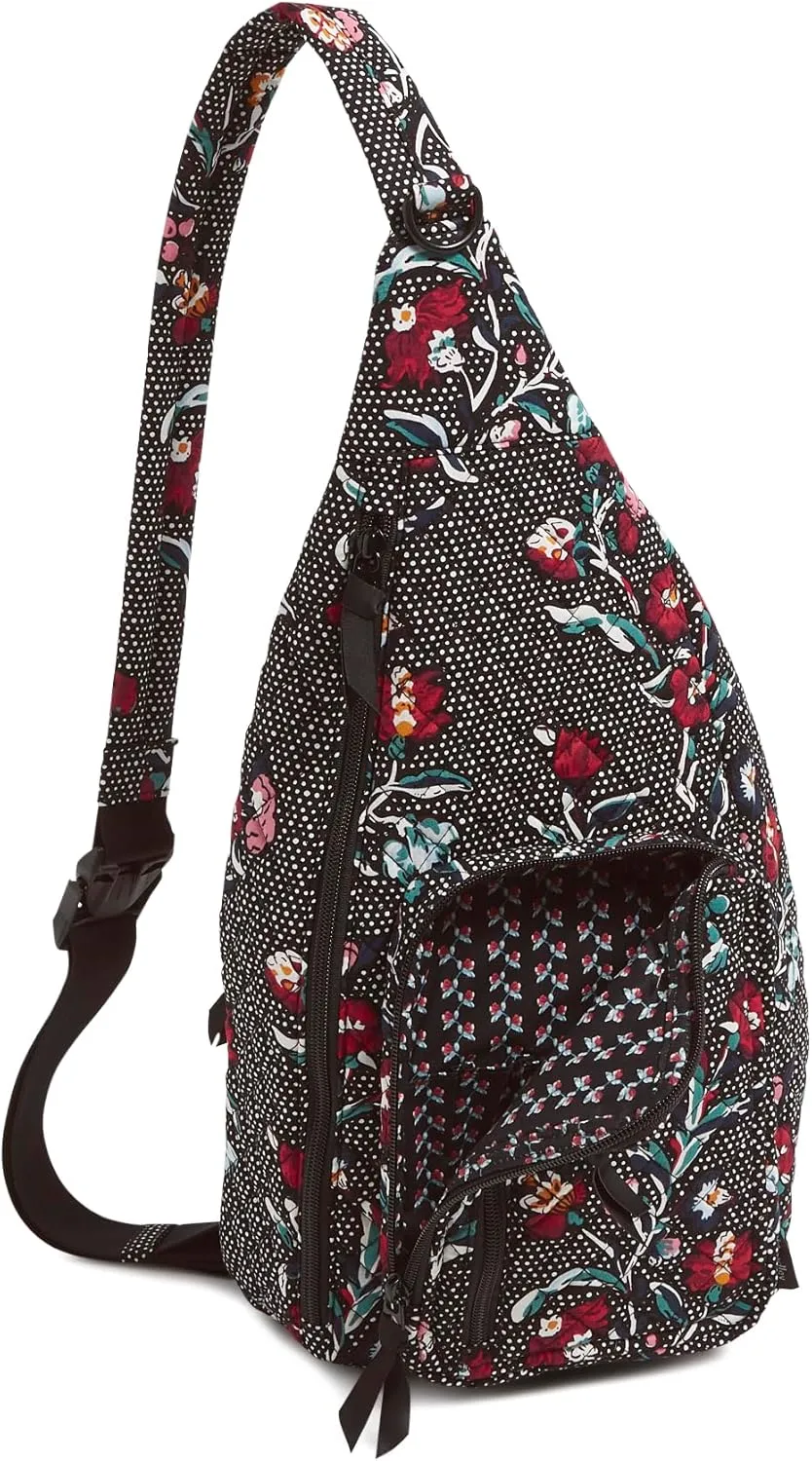Vera Bradley Women's Cotton Sling Backpack, Perennials Noir Dot, One Size
