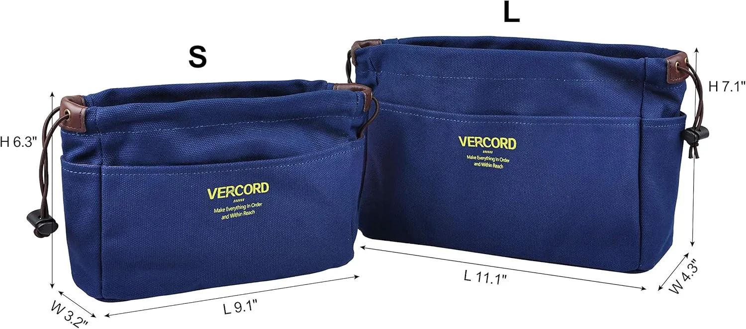 Vercord Canvas Handbag Organizers, Sturdy Purse Insert Organizer Bag in Bag, 10 Pockets Navy Blue Large