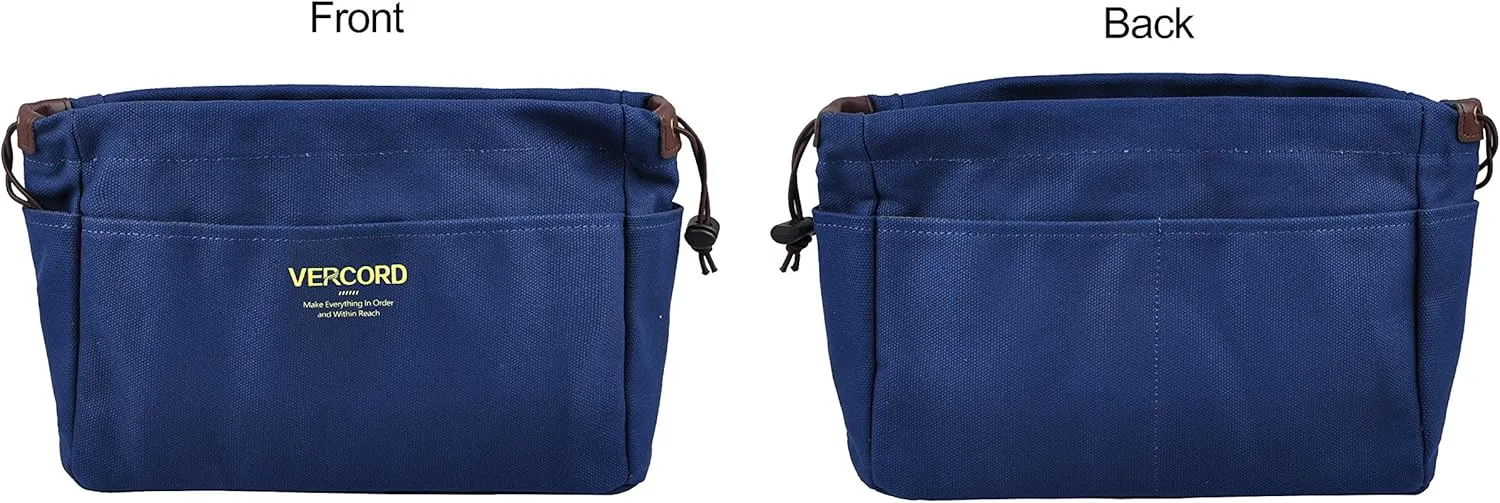 Vercord Canvas Handbag Organizers, Sturdy Purse Insert Organizer Bag in Bag, 10 Pockets Navy Blue Large