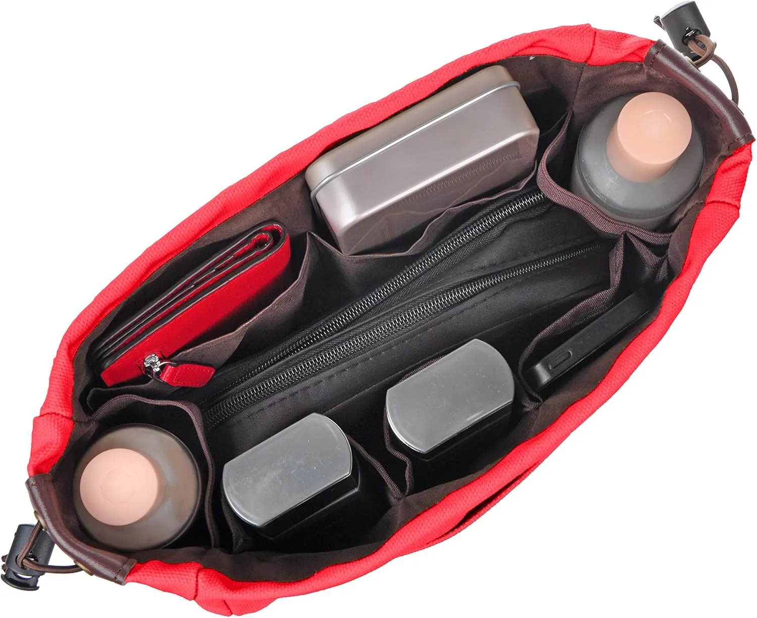 Vercord Canvas Handbag Organizers, Sturdy Purse Insert Organizer Bag in Bag, 10 Pockets Red Small