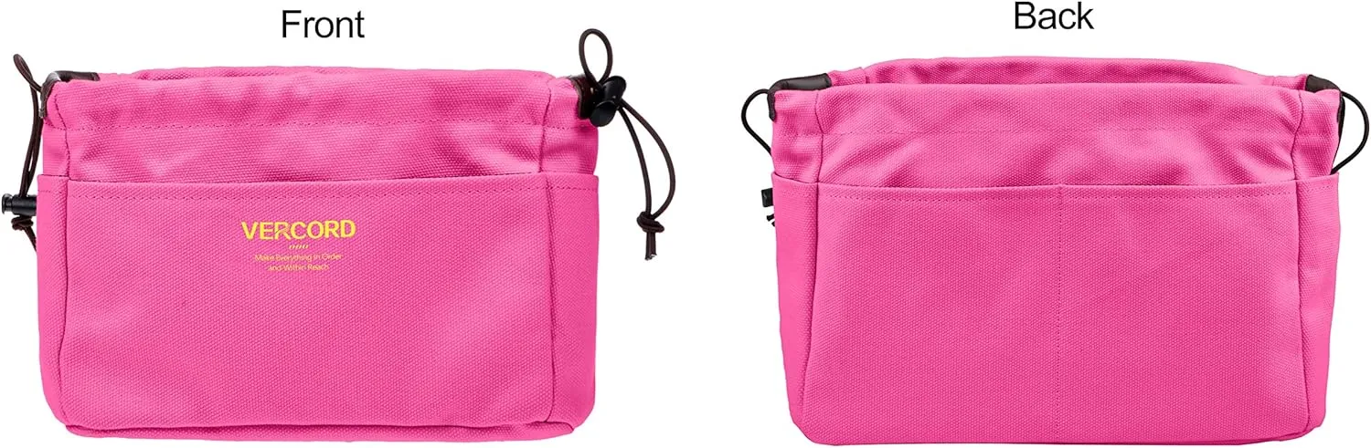 Vercord Canvas Handbag Organizers, Sturdy Purse Insert Organizer Bag in Bag, 10 Pockets Rose Large