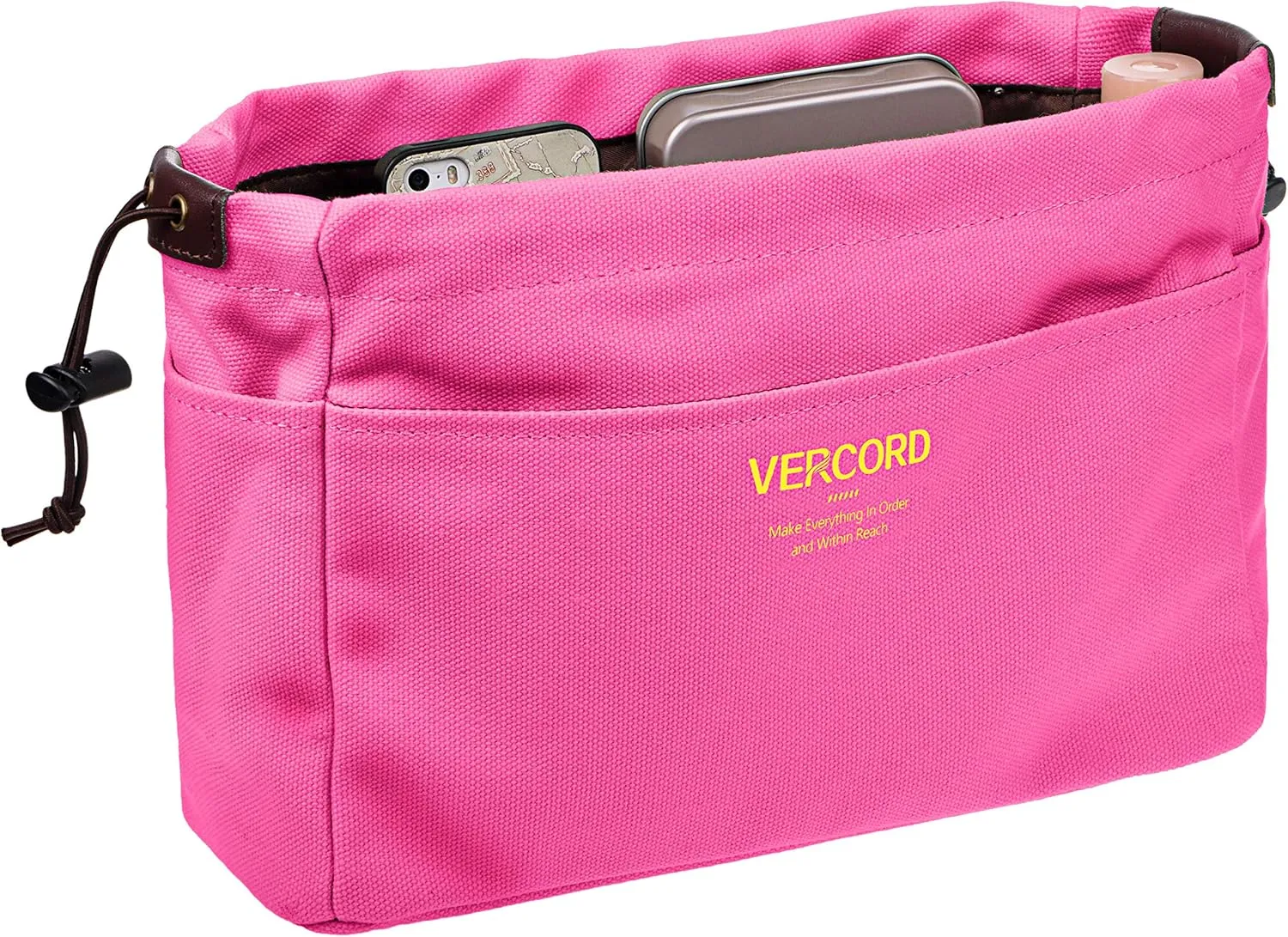 Vercord Canvas Handbag Organizers, Sturdy Purse Insert Organizer Bag in Bag, 10 Pockets Rose Large