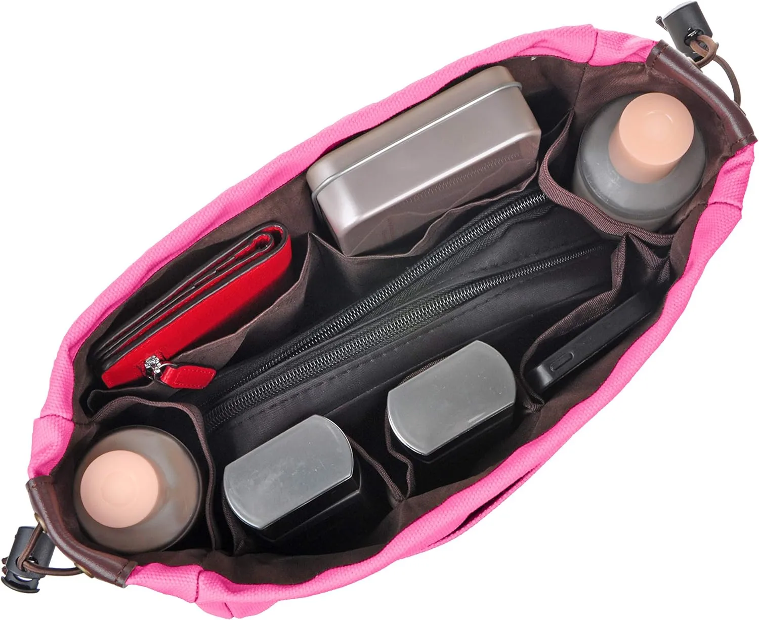 Vercord Canvas Handbag Organizers, Sturdy Purse Insert Organizer Bag in Bag, 10 Pockets Rose Large