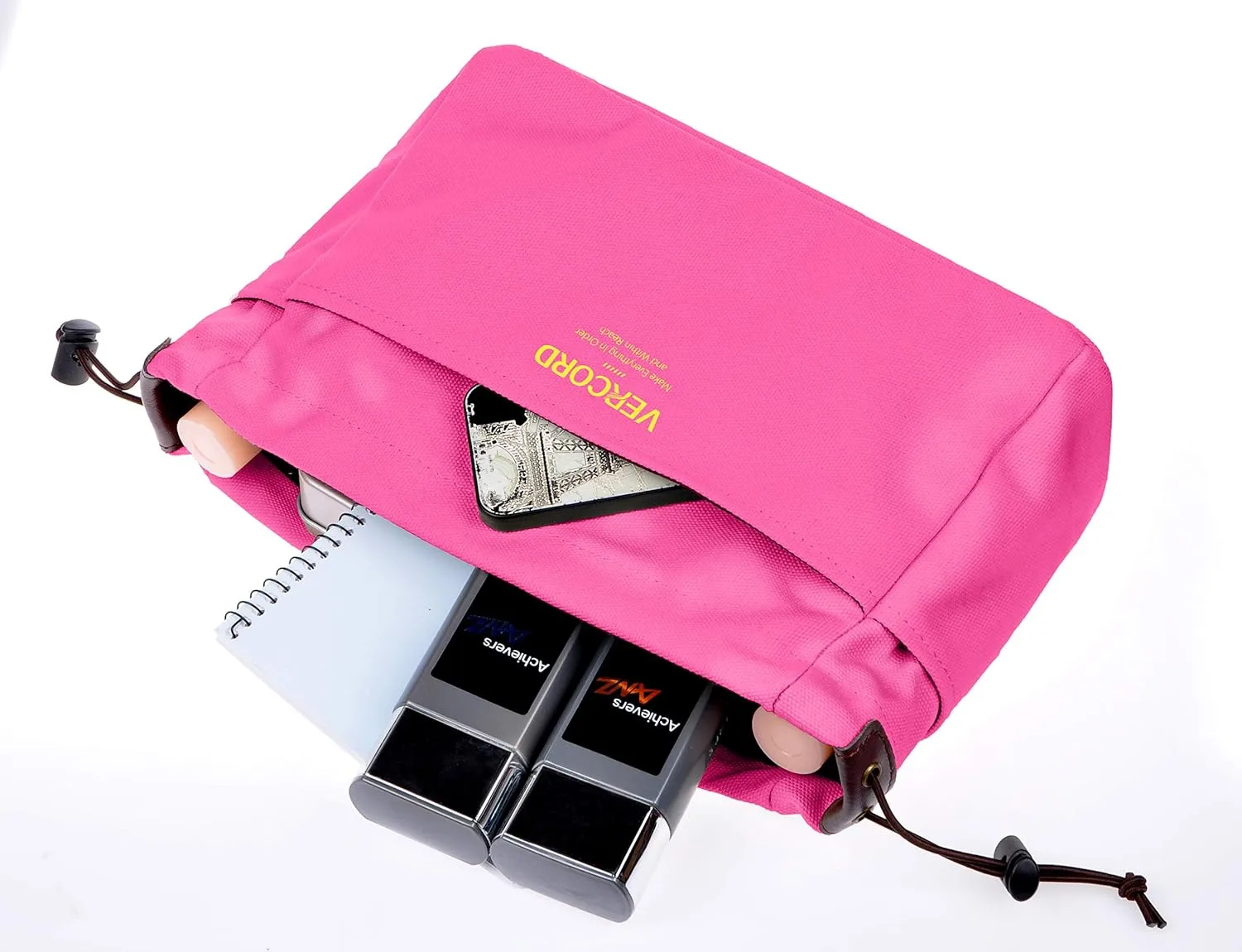 Vercord Canvas Handbag Organizers, Sturdy Purse Insert Organizer Bag in Bag, 10 Pockets Rose Large