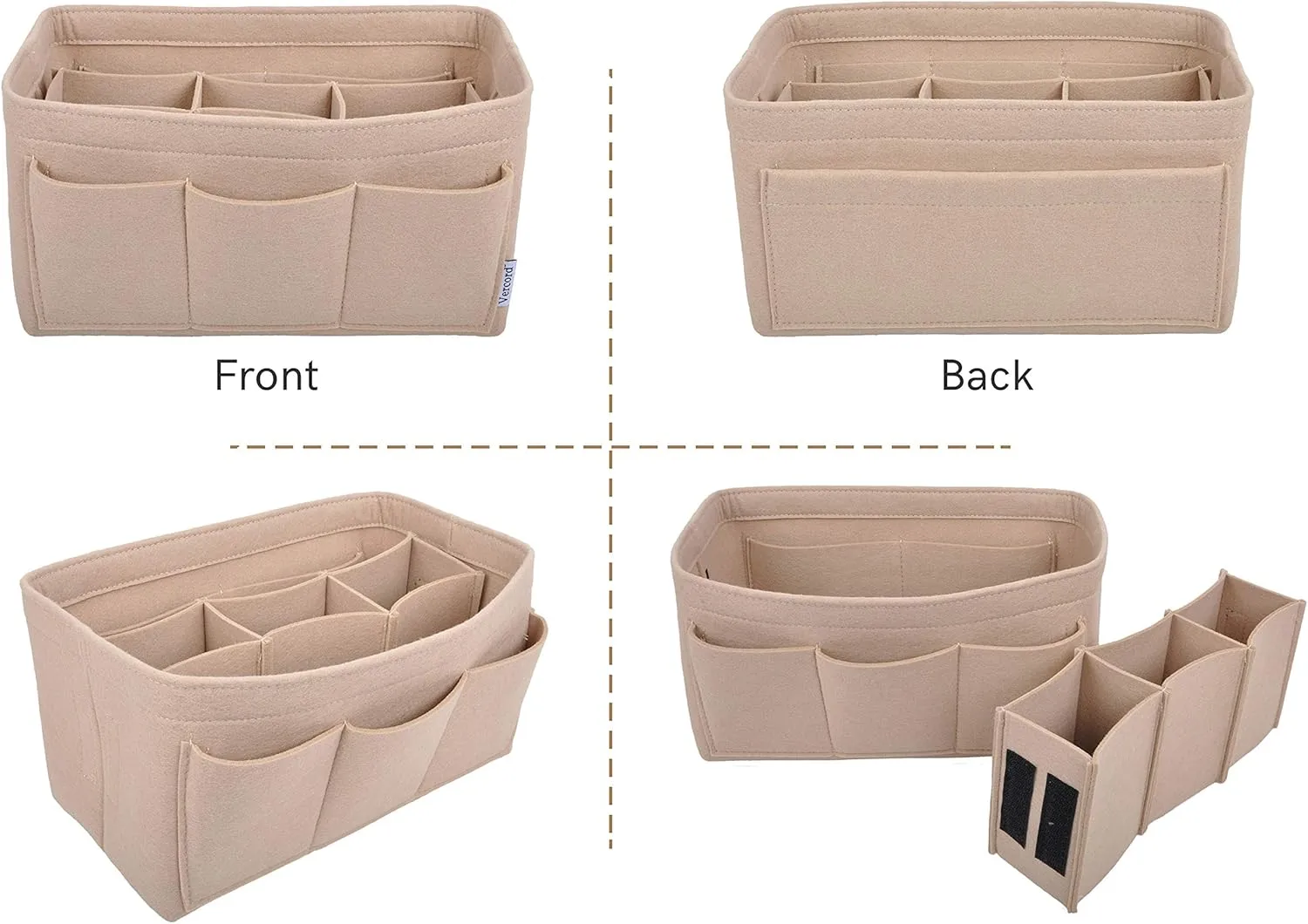 Vercord Felt Purse Organizer Handbag Insert Liner Shaper Bag in Bags for Speedy Neverfull Tote Beige Medium