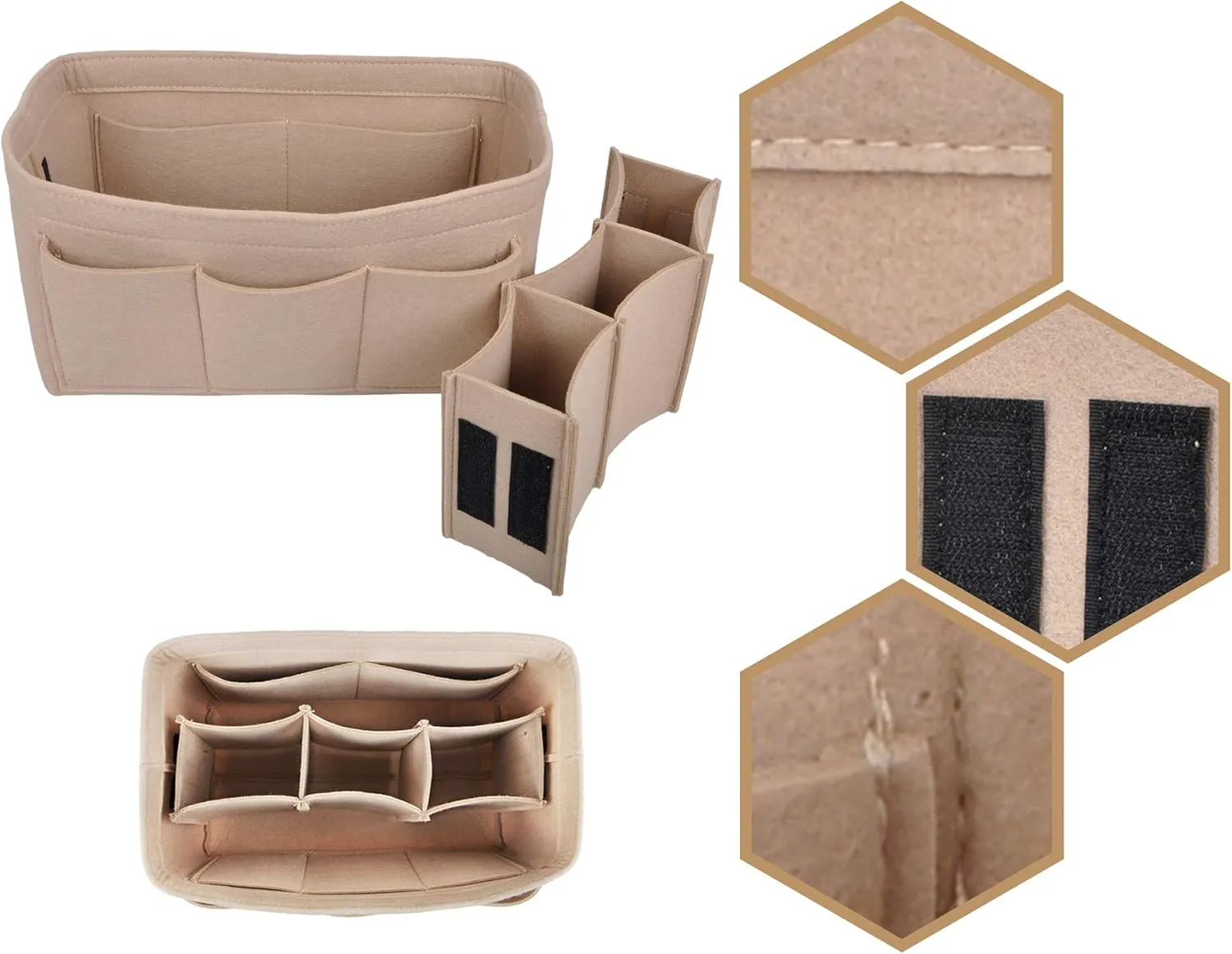 Vercord Felt Purse Organizer Handbag Insert Liner Shaper Bag in Bags for Speedy Neverfull Tote Beige Medium