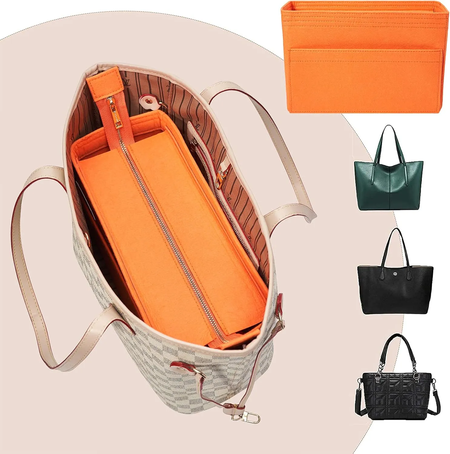 Vercord Felt Zipper Handbag Tote Purse Duffel Backpack Organizer Insert Orange Large