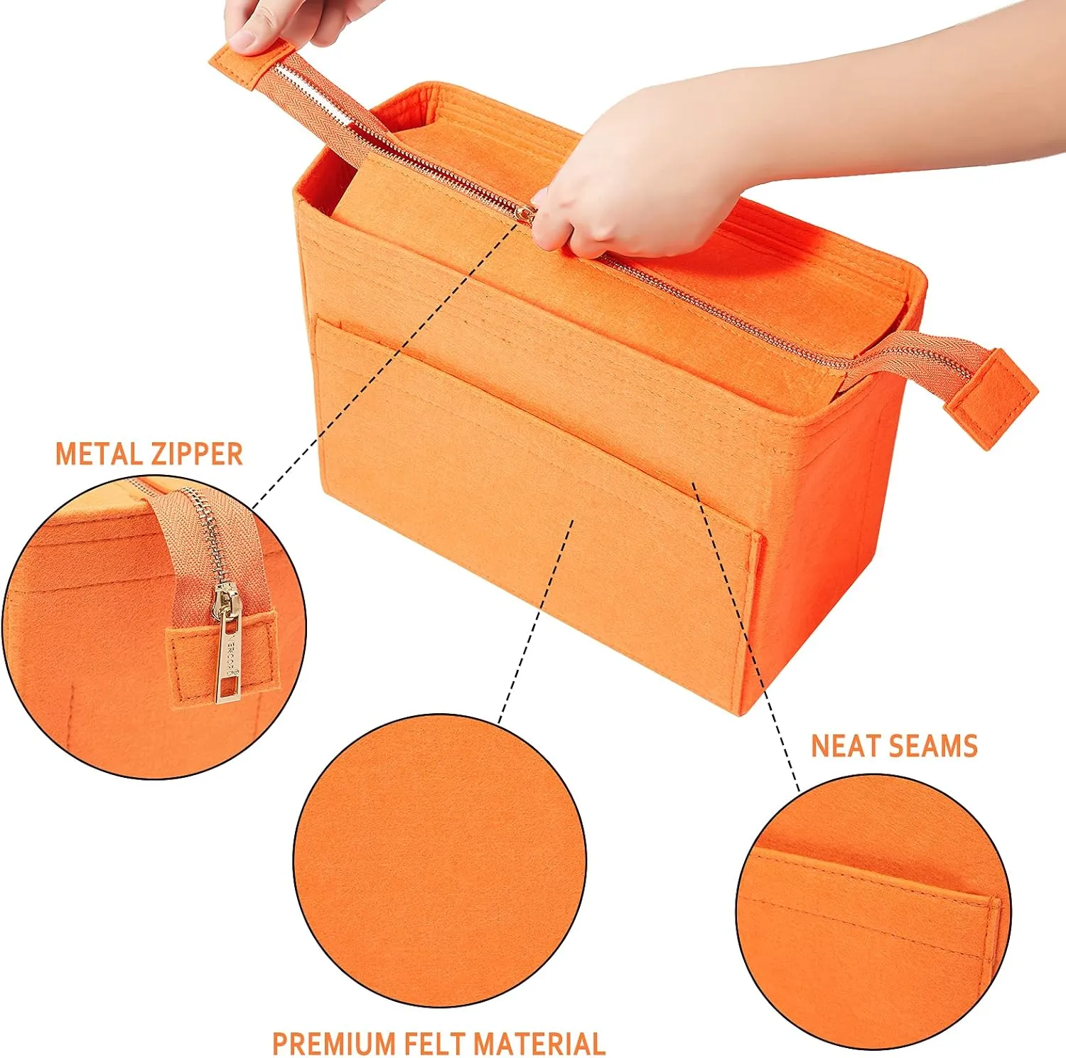 Vercord Felt Zipper Handbag Tote Purse Duffel Backpack Organizer Insert Orange Large