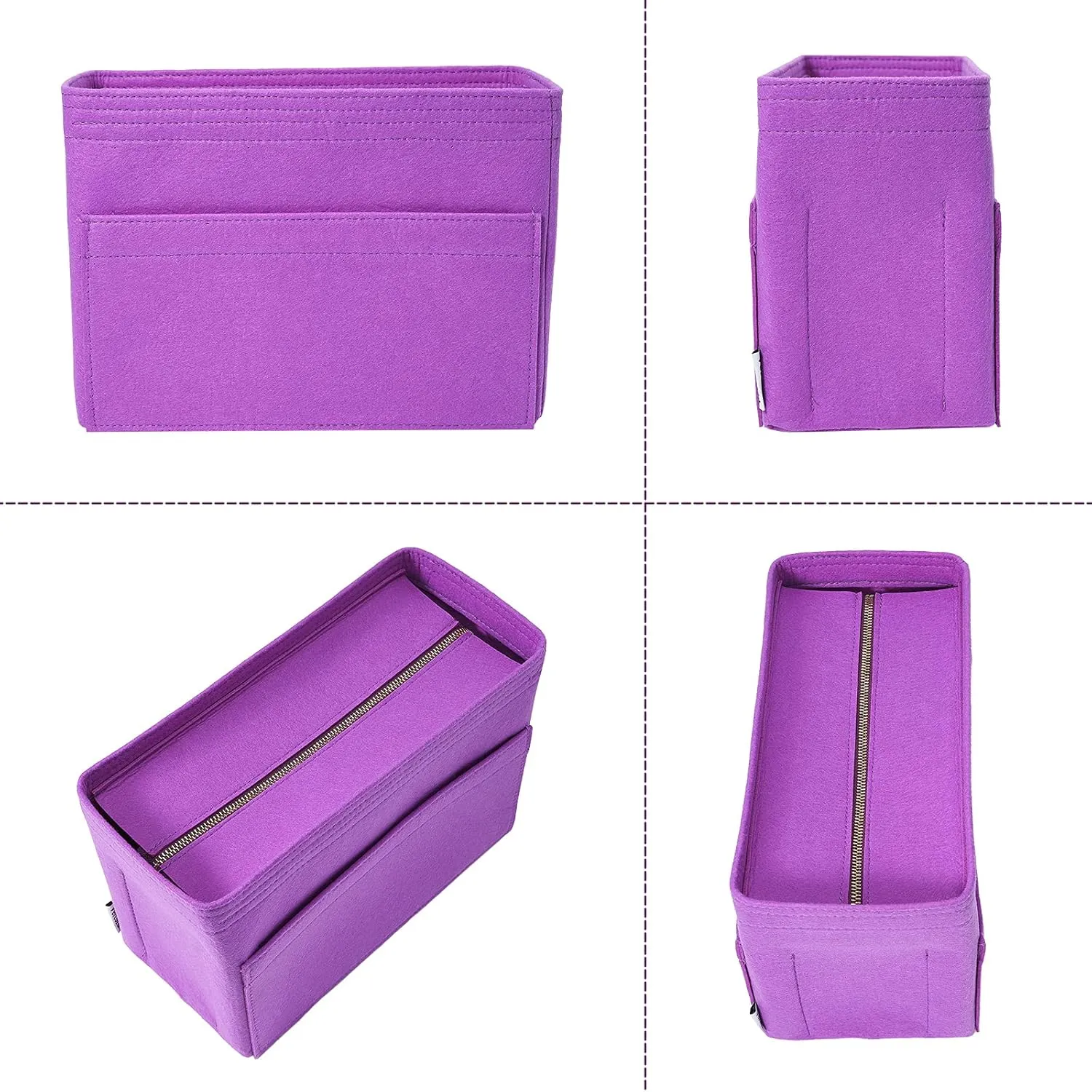 Vercord Felt Zipper Handbag Tote Purse Duffel Backpack Organizer Insert Purple Small