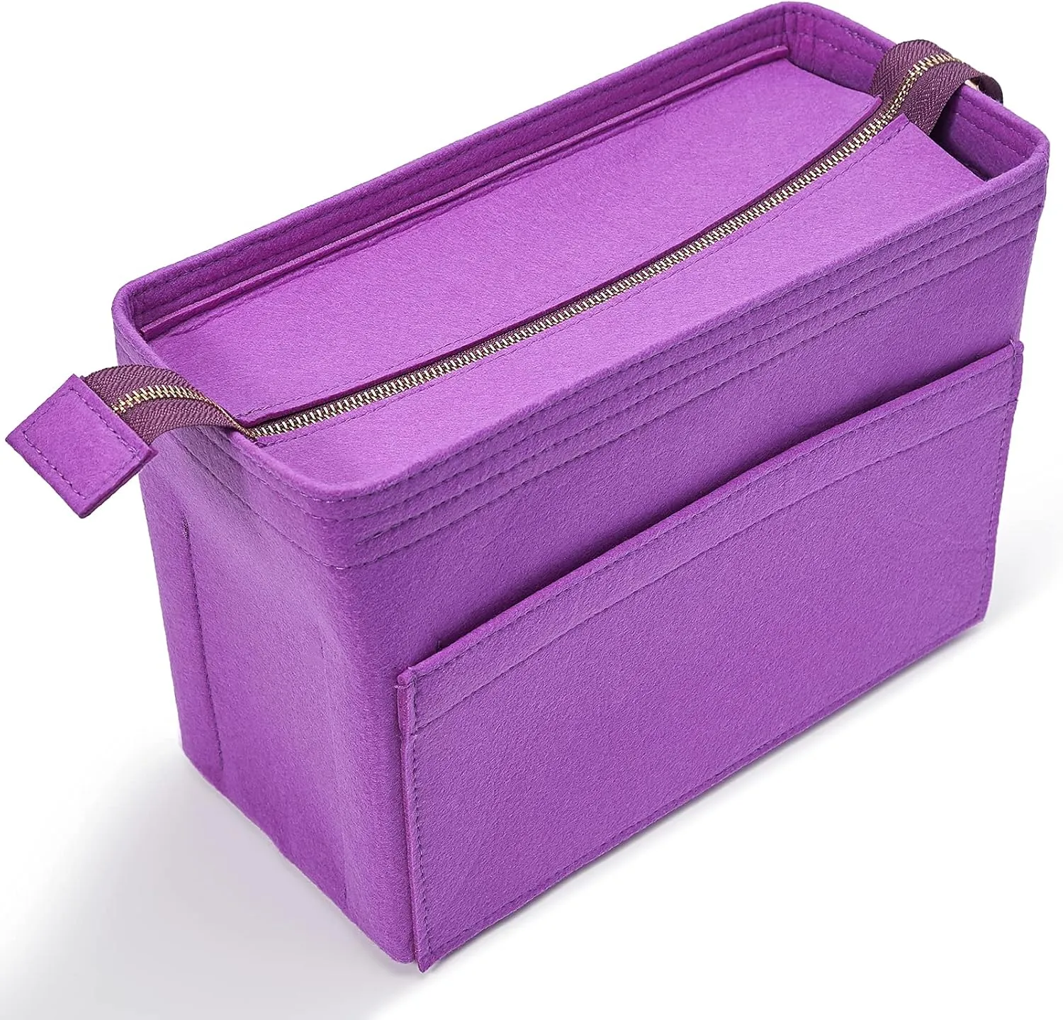 Vercord Felt Zipper Handbag Tote Purse Duffel Backpack Organizer Insert Purple Small