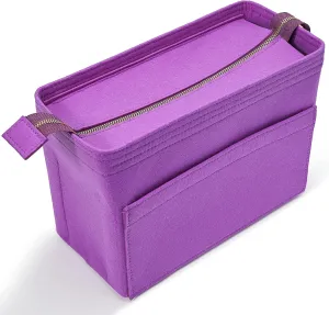 Vercord Felt Zipper Handbag Tote Purse Duffel Backpack Organizer Insert Purple Small