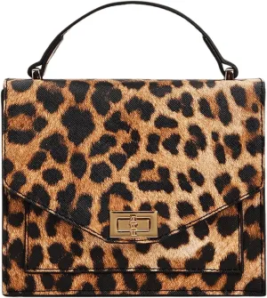 Verdusa Women's Leopard Print Handbags Mini Twist Lock Satchel Bag Clutch Purses Square satchel bags