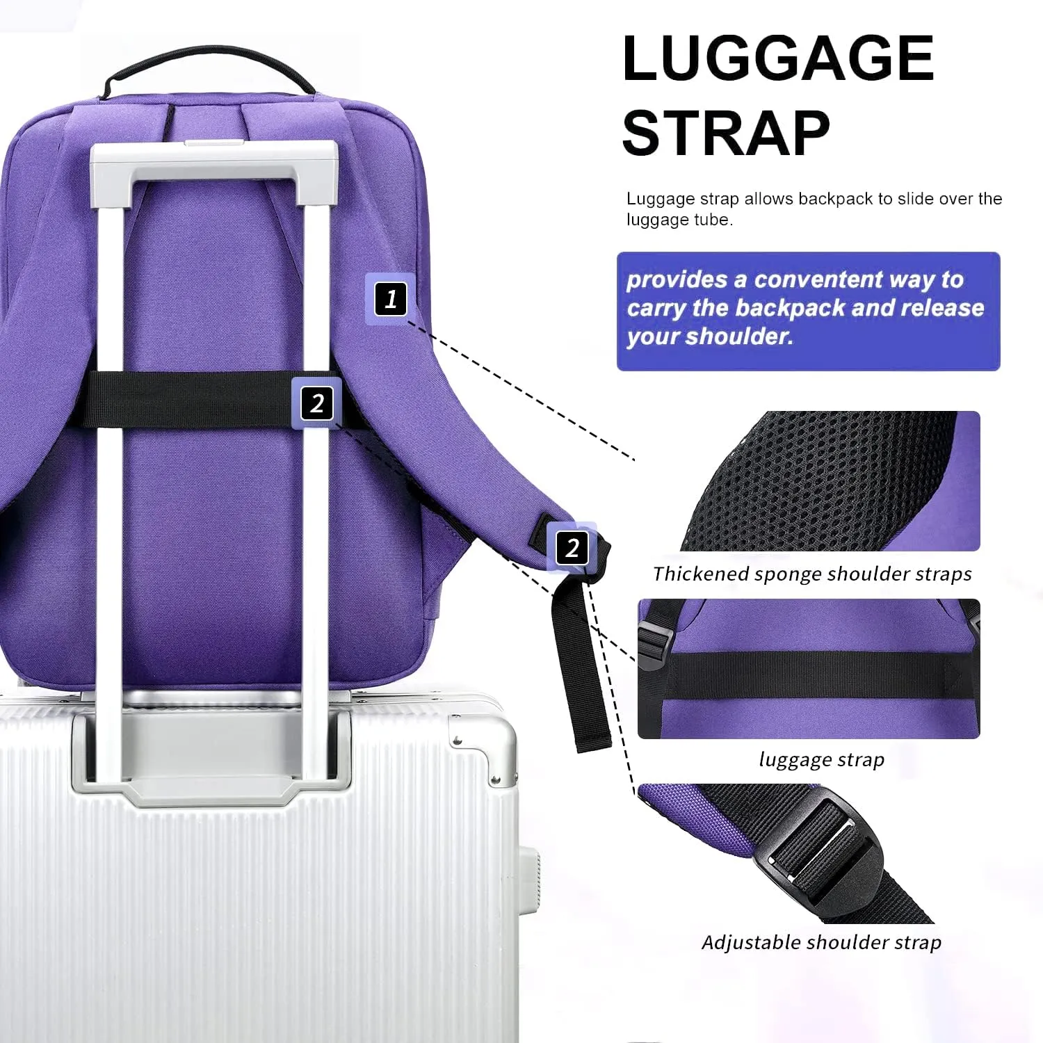 Victoriatourist Laptop Backpack for Women, Computer Backpack College Bookbag with USB Charging Port, Water Resistant Daypack Cute Book Bag for Ladies Fit 15.6 Inch Notebook(Purple)