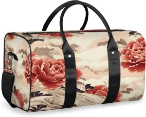 Vintage Flower Japanese Travel Duffle Bag, Sports Gym Bags for Women Men, Carry On Weekender Overnight Workout Airplane Trips Bag