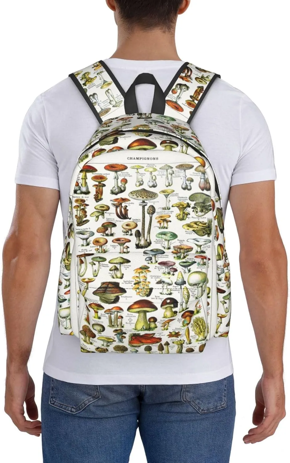 Vintage Mushroom Identification Reference Chart Laptop Commuter Backpack Shoulder Bag Casual Back Pack Daypack Bags With Side Pockets For Work Travel Daily Use