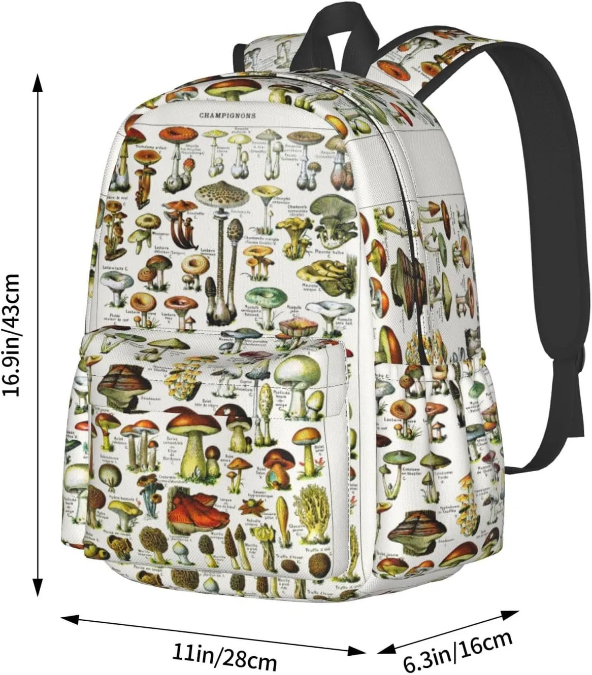 Vintage Mushroom Identification Reference Chart Laptop Commuter Backpack Shoulder Bag Casual Back Pack Daypack Bags With Side Pockets For Work Travel Daily Use