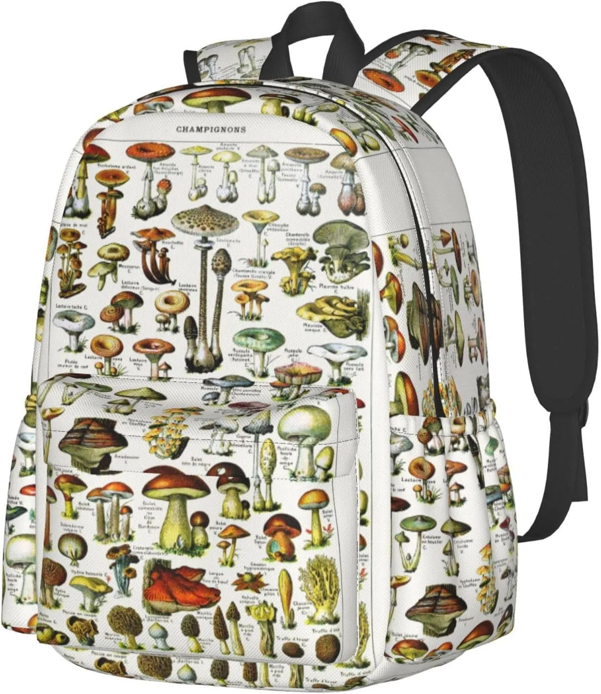 Vintage Mushroom Identification Reference Chart Laptop Commuter Backpack Shoulder Bag Casual Back Pack Daypack Bags With Side Pockets For Work Travel Daily Use
