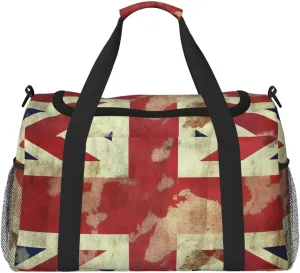 Vintage Union Jack British Flag Travel Duffel Bag Lightweight Waterproof Carry On Tote Bag Foldable Weekender Overnight Bags Sport Gym Bag For Women Men