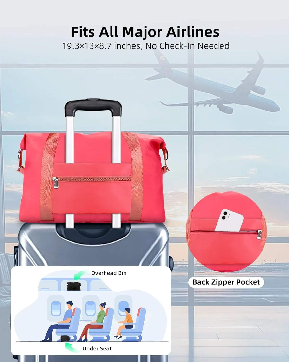 WALNEW Travel Duffle Bag for Women - Water-resistant Duffle Bag with Wet Pocket, Carry On Personal Item Travel Bag, Weekender Overnight Bag, Hospital Bag for Women Labor Delivery, Living Coral