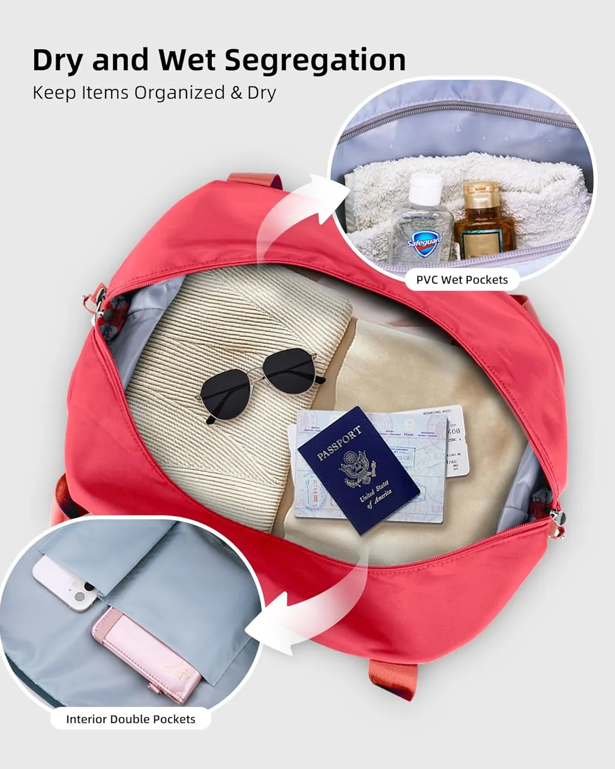 WALNEW Travel Duffle Bag for Women - Water-resistant Duffle Bag with Wet Pocket, Carry On Personal Item Travel Bag, Weekender Overnight Bag, Hospital Bag for Women Labor Delivery, Living Coral