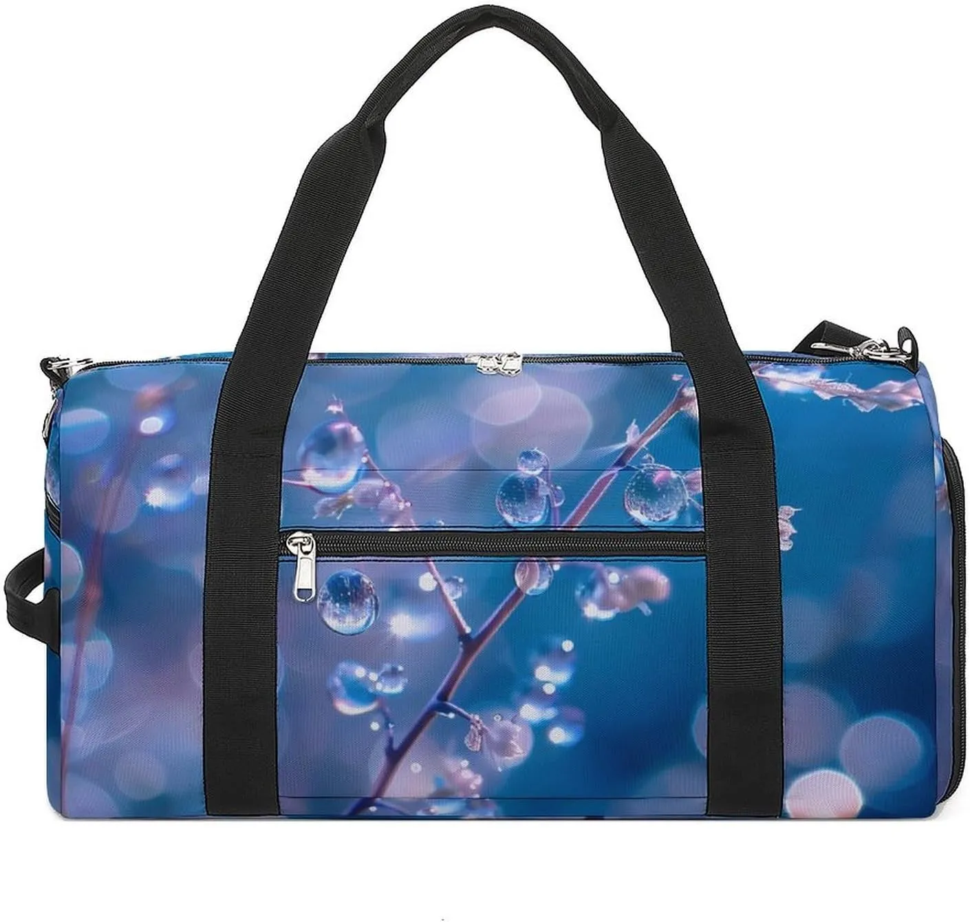 Water Droplets Blue Background Gym Bag for Women Men Lightweight Duffel Bag Travel Tote Bag Sports Bag with Shoulder Strap