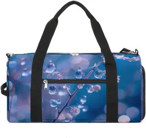 Water Droplets Blue Background Gym Bag for Women Men Lightweight Duffel Bag Travel Tote Bag Sports Bag with Shoulder Strap