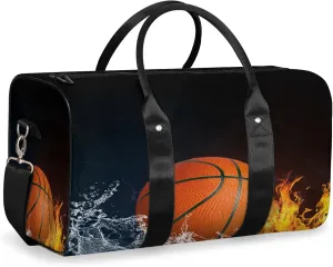 Water Fire Basketball Sports Travel Duffle Bag for Women Men, Carry On Overnight Bag, Weekend Travel Duffel Tote Bags for Trips Sport Hospital