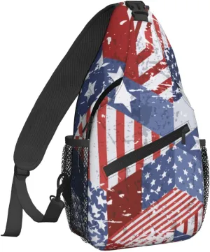 Watercolor USA Flag Sling Bag for Women Crossbody Shoulder Bag Casual Daypack Backpacks Men Chest Bag Gym Cycling Travel Hiking