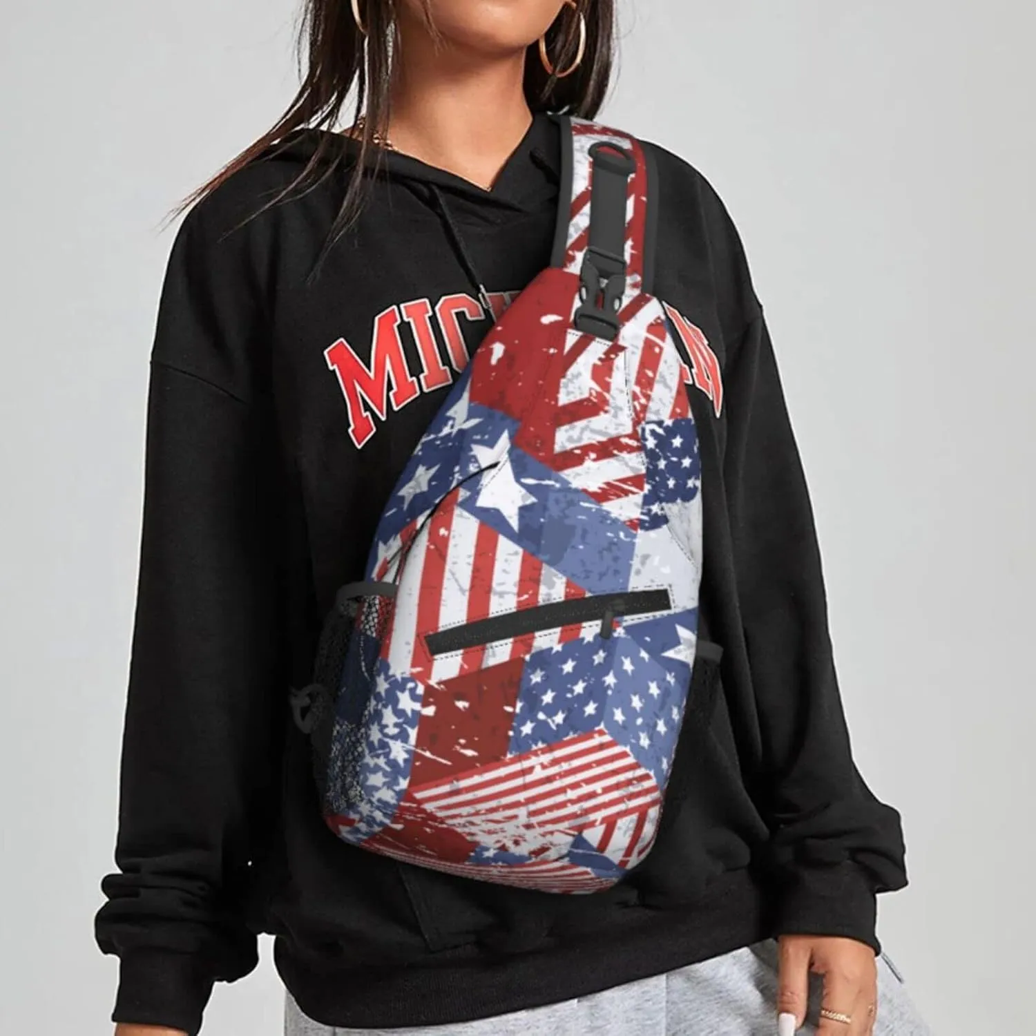 Watercolor USA Flag Sling Bag for Women Crossbody Shoulder Bag Casual Daypack Backpacks Men Chest Bag Gym Cycling Travel Hiking