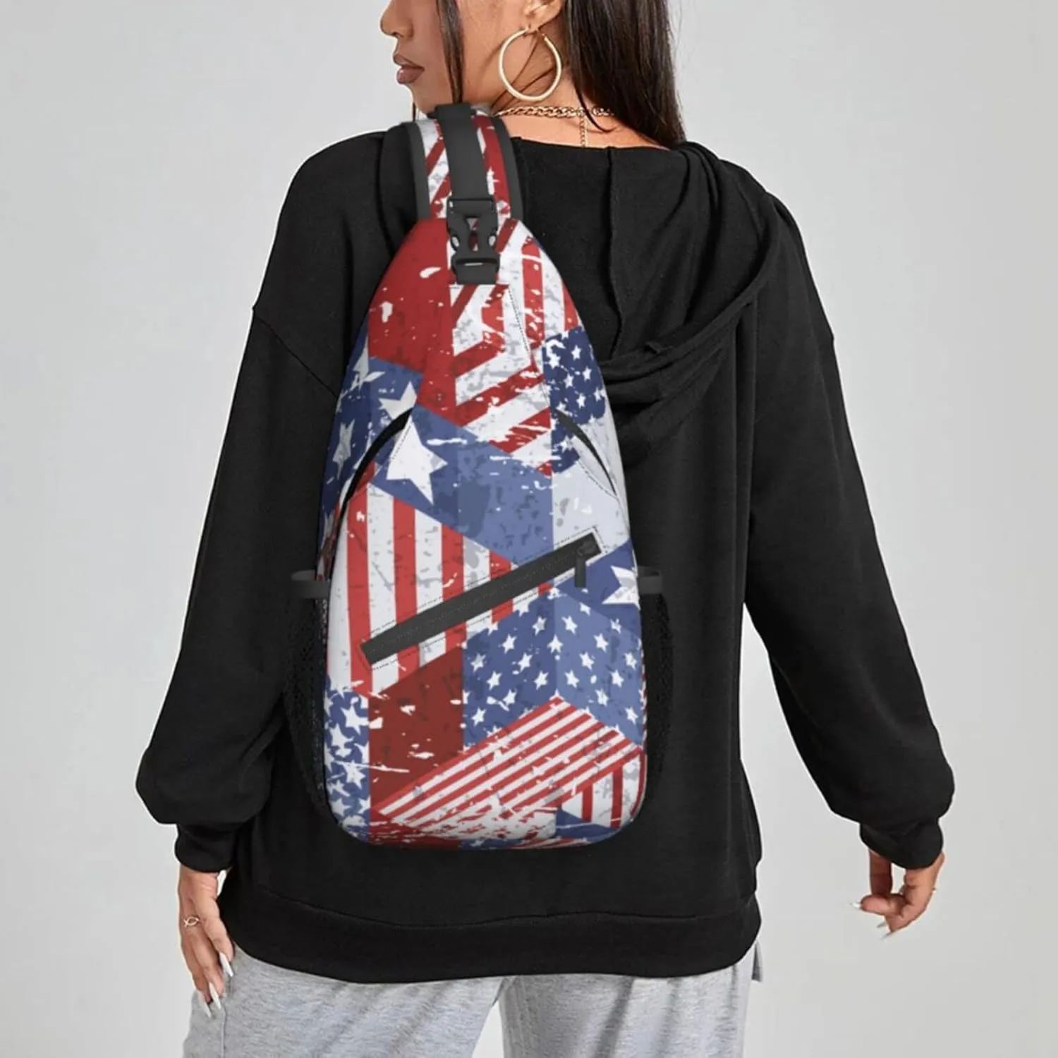 Watercolor USA Flag Sling Bag for Women Crossbody Shoulder Bag Casual Daypack Backpacks Men Chest Bag Gym Cycling Travel Hiking
