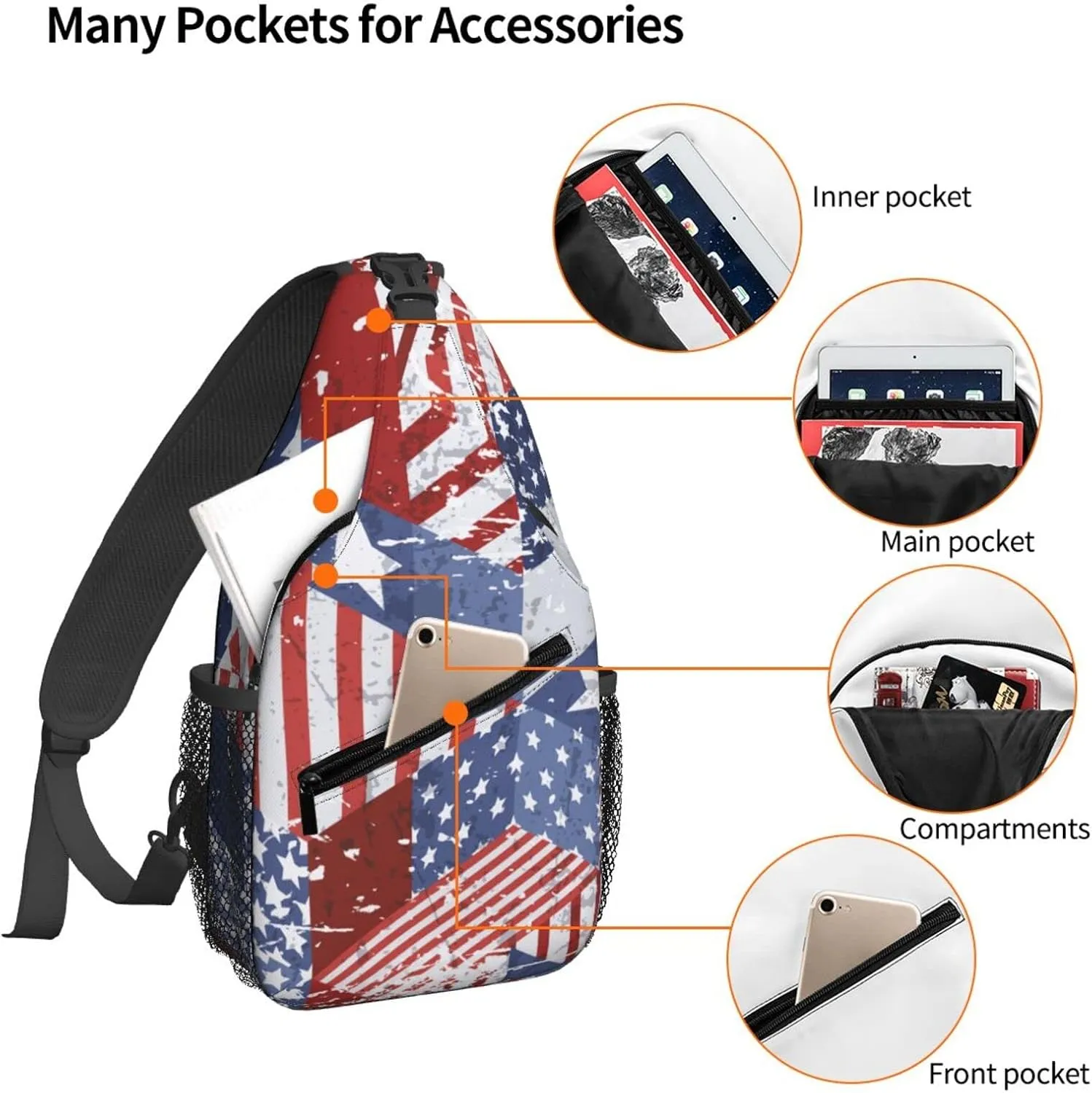 Watercolor USA Flag Sling Bag for Women Crossbody Shoulder Bag Casual Daypack Backpacks Men Chest Bag Gym Cycling Travel Hiking