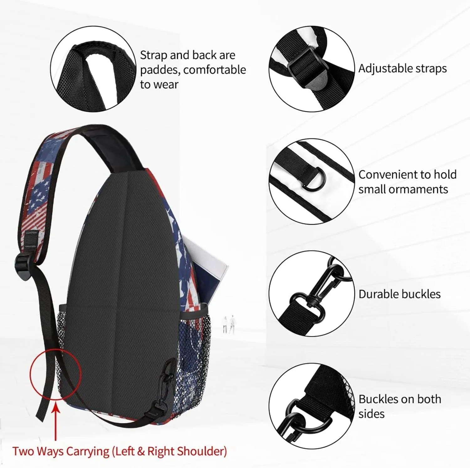 Watercolor USA Flag Sling Bag for Women Crossbody Shoulder Bag Casual Daypack Backpacks Men Chest Bag Gym Cycling Travel Hiking