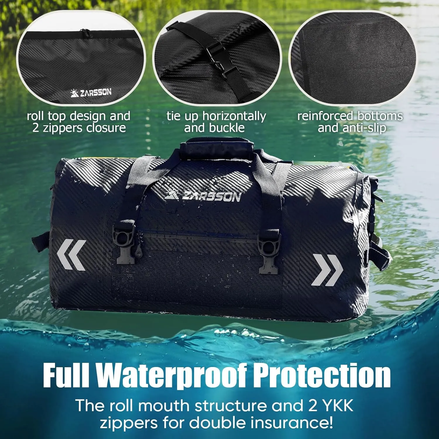 Waterproof Duffel Bag Large Dry Bags Waterproof Motorcycle Dry Bag 40L/66L for Travel Heavy Duty Roll Top with Zippered Pockets & Molle Loops Durable Straps and Handles for Kayaking Camping Boating