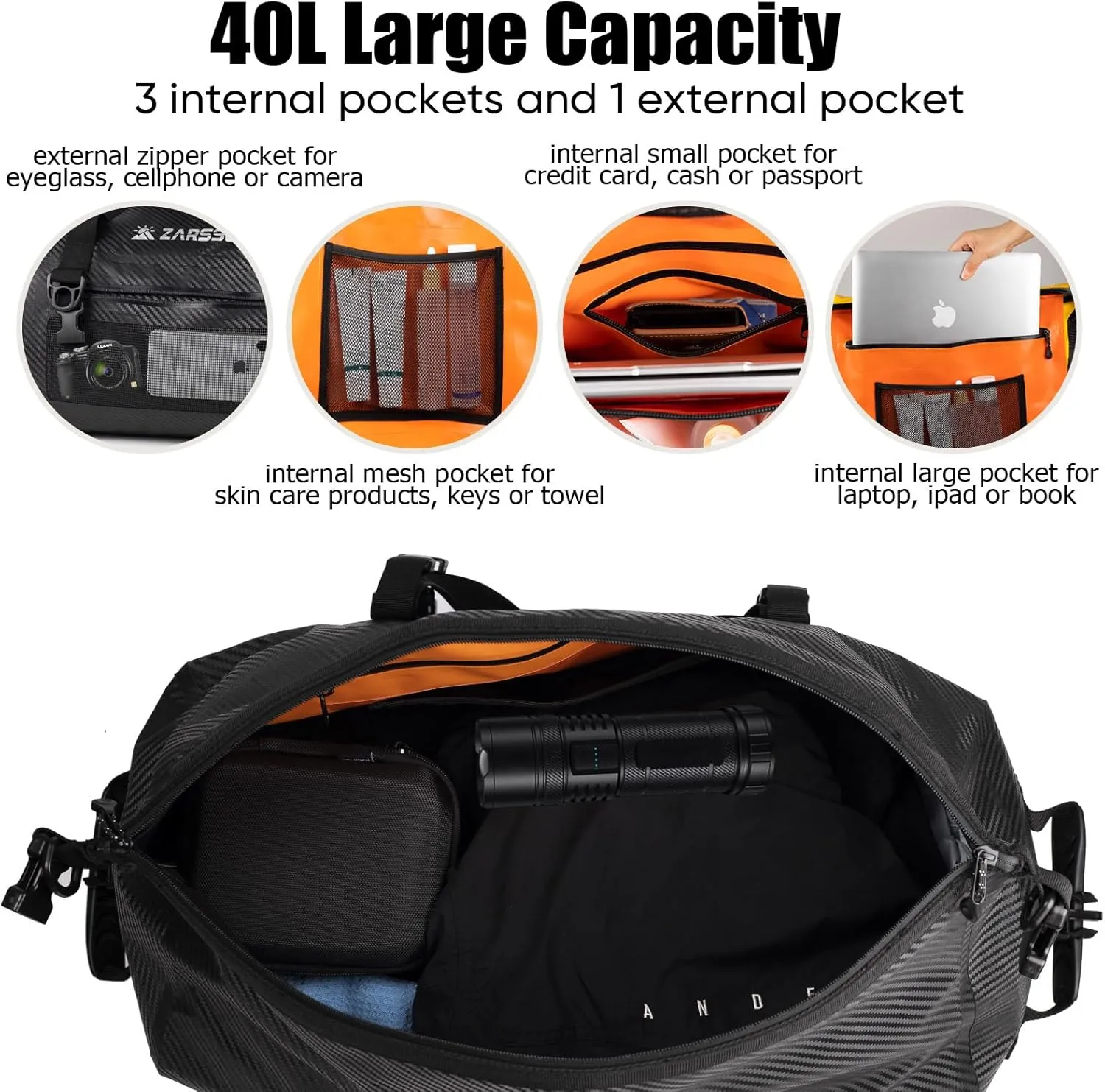 Waterproof Duffel Bag Large Dry Bags Waterproof Motorcycle Dry Bag 40L/66L for Travel Heavy Duty Roll Top with Zippered Pockets & Molle Loops Durable Straps and Handles for Kayaking Camping Boating
