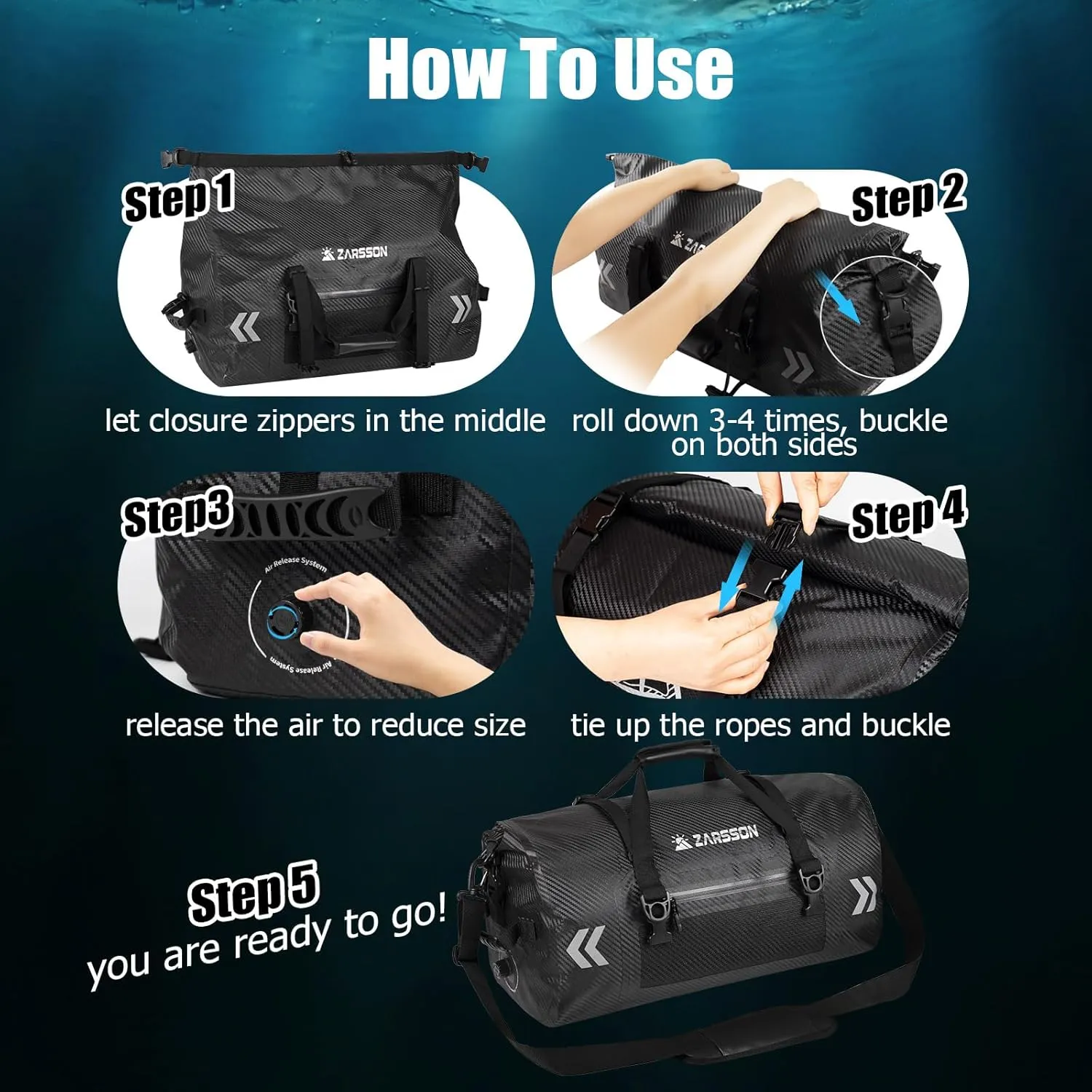 Waterproof Duffel Bag Large Dry Bags Waterproof Motorcycle Dry Bag 40L/66L for Travel Heavy Duty Roll Top with Zippered Pockets & Molle Loops Durable Straps and Handles for Kayaking Camping Boating