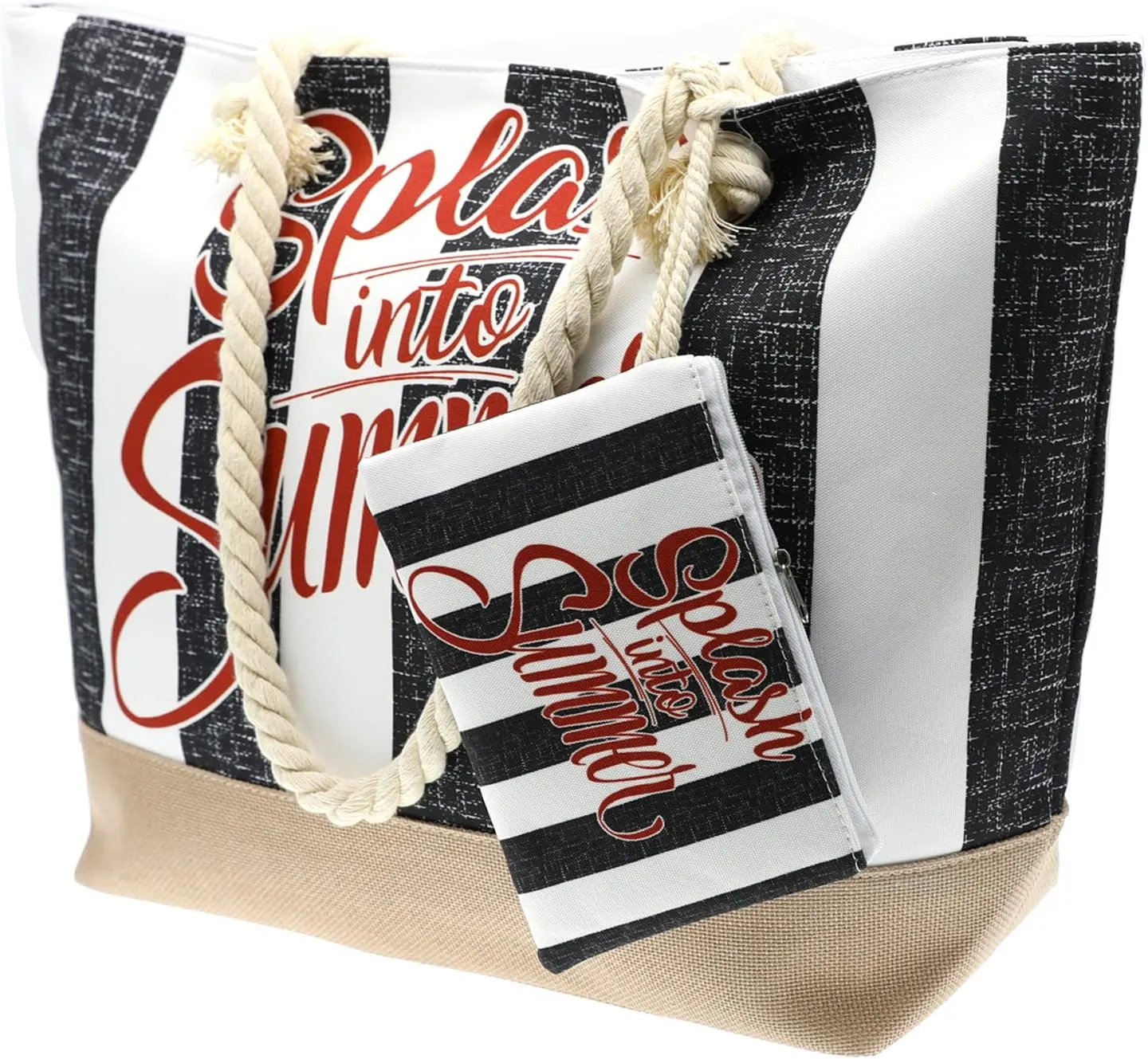 We We Large Beach Tote bag for Women Canvas Straw Tavel Tote Bag Waterproof Shoulder Bag Handbag for Gym Swim