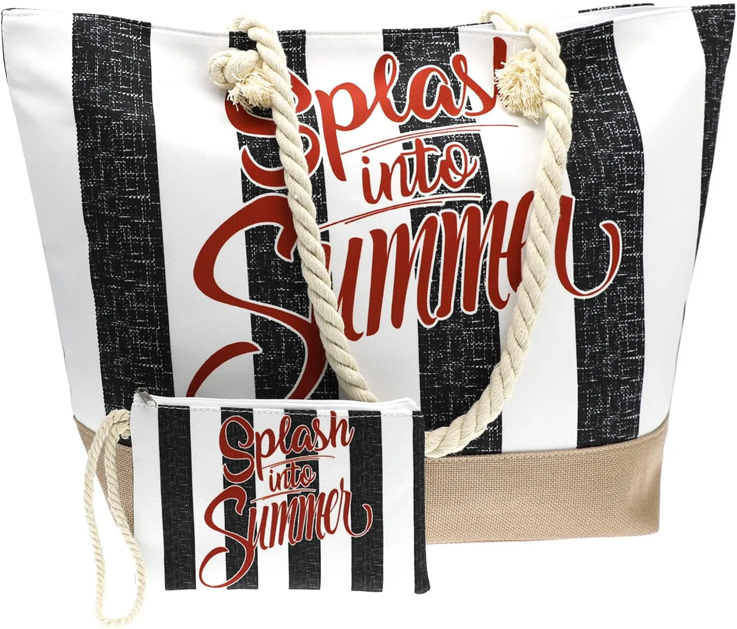 We We Large Beach Tote bag for Women Canvas Straw Tavel Tote Bag Waterproof Shoulder Bag Handbag for Gym Swim