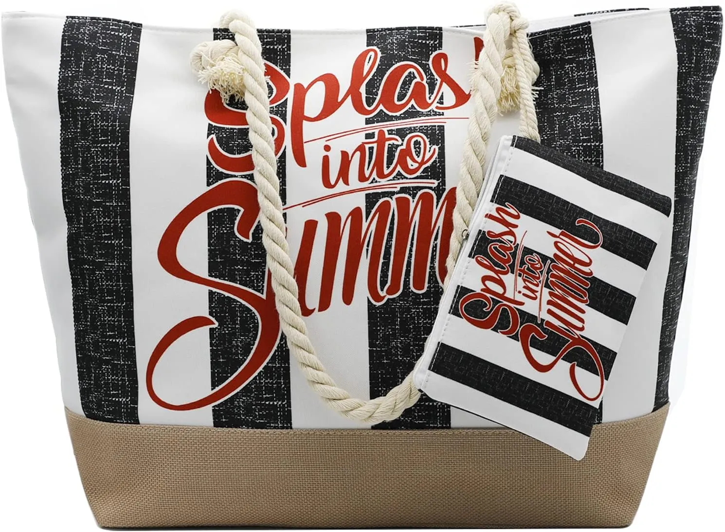 We We Large Beach Tote bag for Women Canvas Straw Tavel Tote Bag Waterproof Shoulder Bag Handbag for Gym Swim