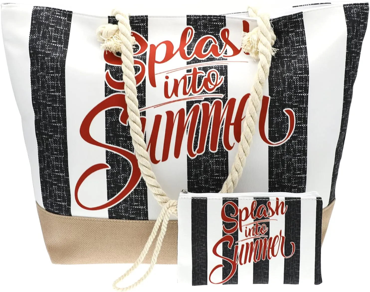 We We Large Beach Tote bag for Women Canvas Straw Tavel Tote Bag Waterproof Shoulder Bag Handbag for Gym Swim
