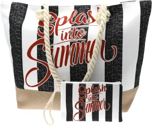 We We Large Beach Tote bag for Women Canvas Straw Tavel Tote Bag Waterproof Shoulder Bag Handbag for Gym Swim
