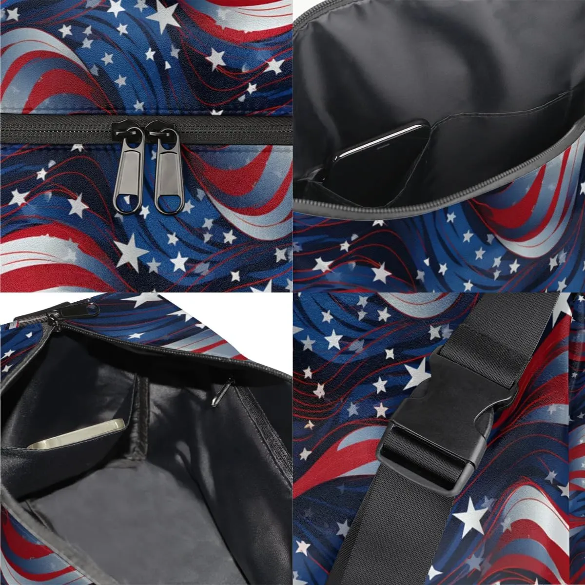 Weekend Bag America Patriotic Flag Patterns Lightweight Carry On Duffel Bag Waterproof Gym Bag Pu Leather Duffle Bag for Workout Travel Sport