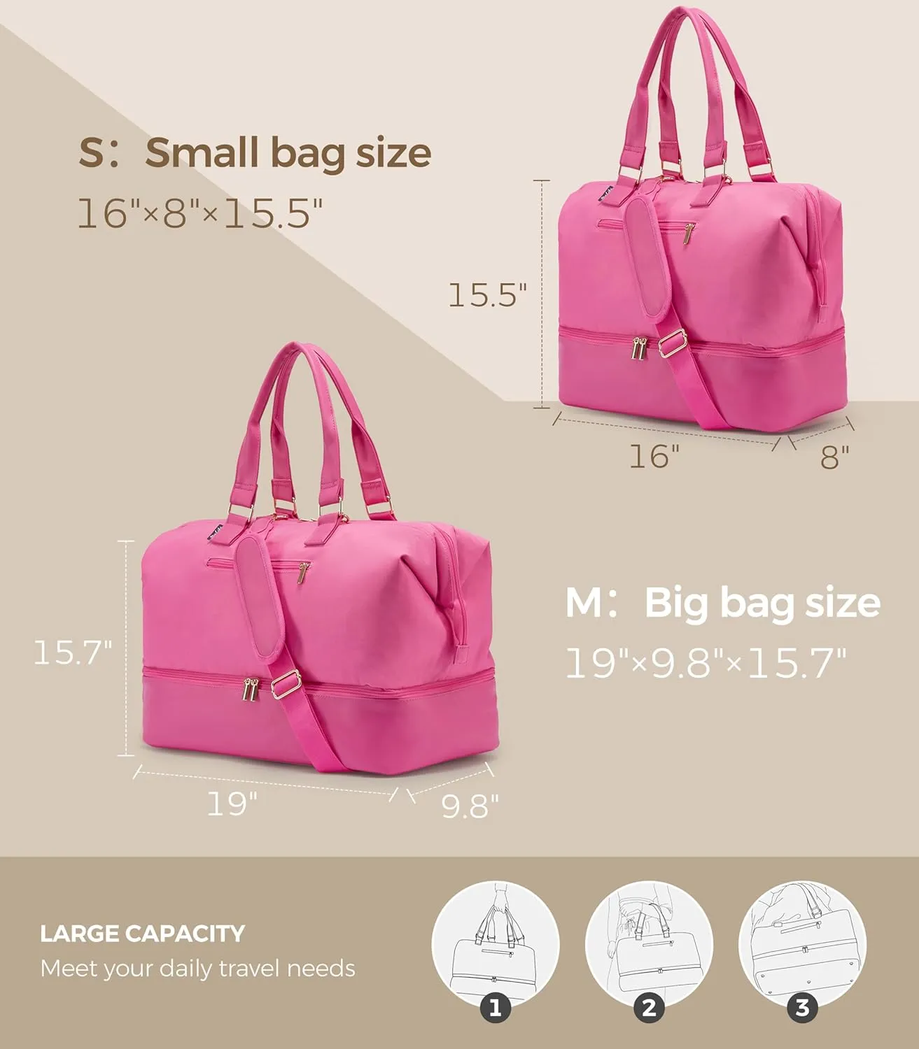 Weekender Bags for Women, Large Travel Duffel Bag with Shoes Compartment, Carry On Overnight Tote Bags with Toiletry Bags, Hospital Bags for Labor and Delivery