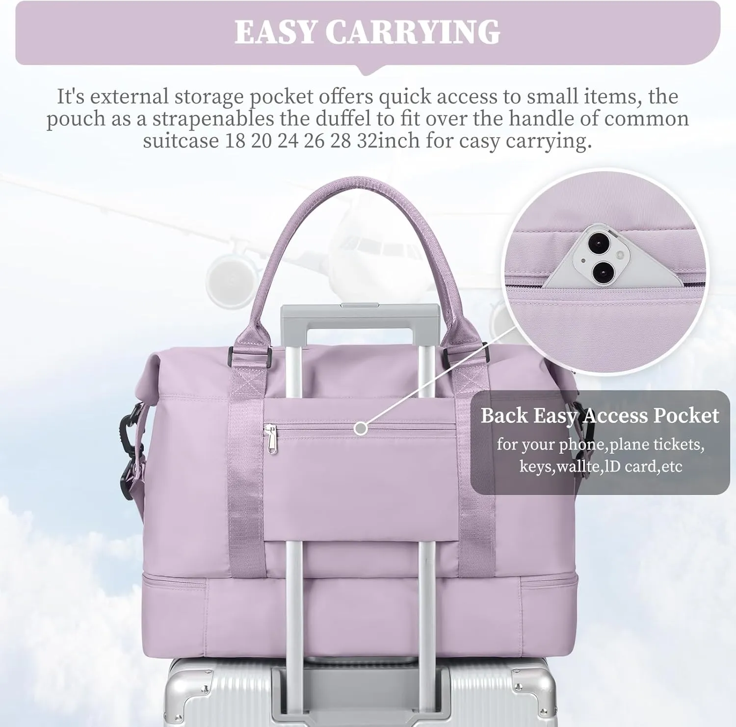 Weekender Bags for Women,Overnight Travel Duffel Bag with Shoes Compartment& Toiletry Bag,Extra Large(Purple)