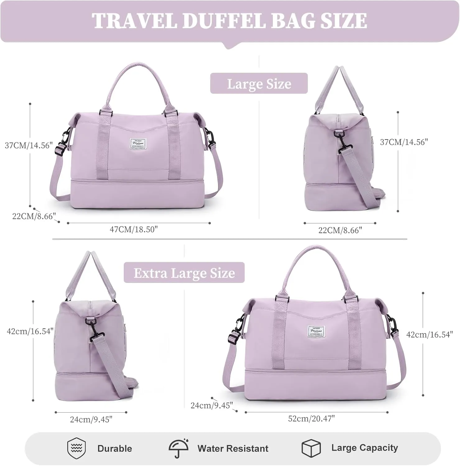 Weekender Bags for Women,Overnight Travel Duffel Bag with Shoes Compartment& Toiletry Bag,Extra Large(Purple)