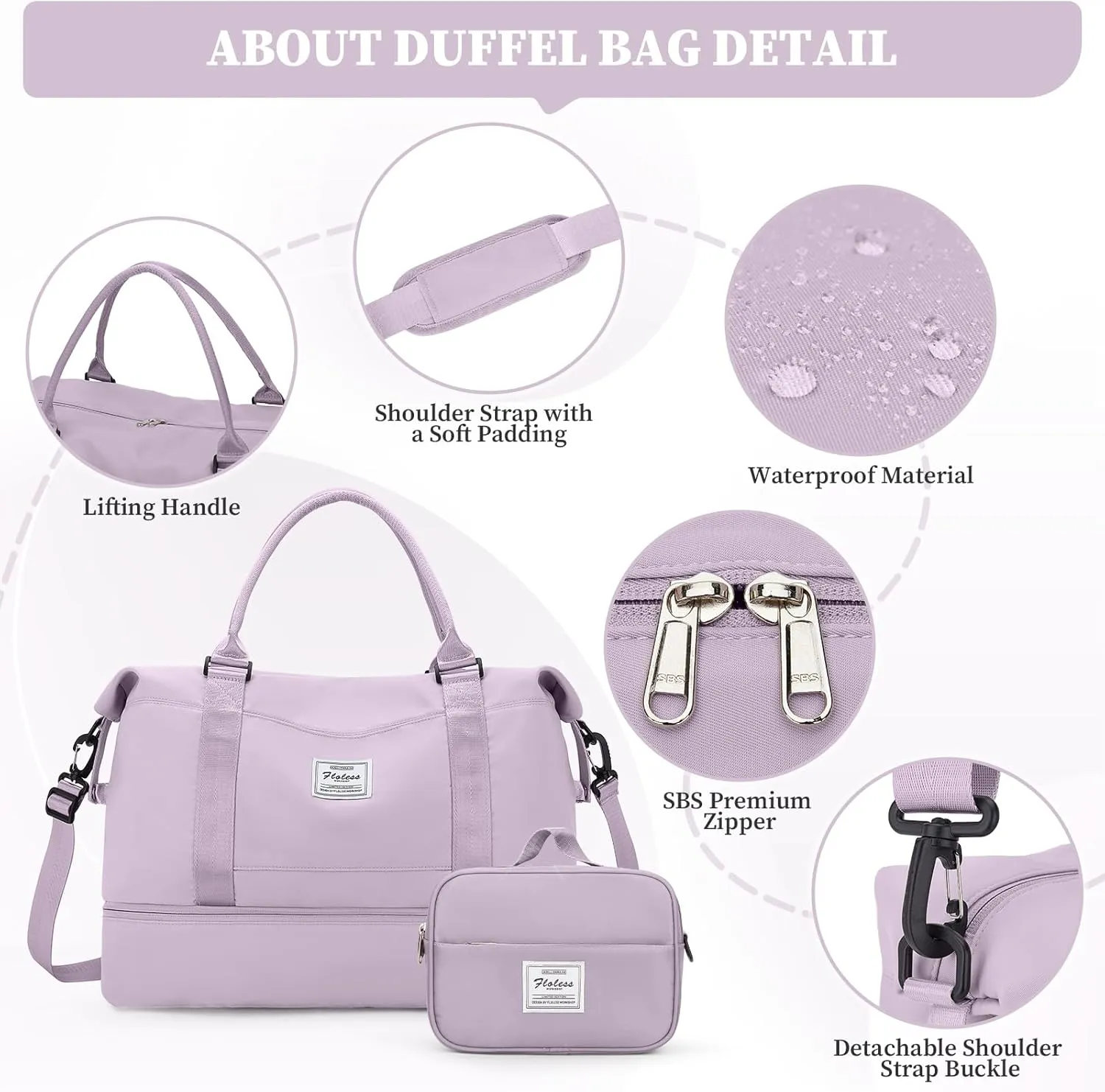 Weekender Bags for Women,Overnight Travel Duffel Bag with Shoes Compartment& Toiletry Bag,Extra Large(Purple)