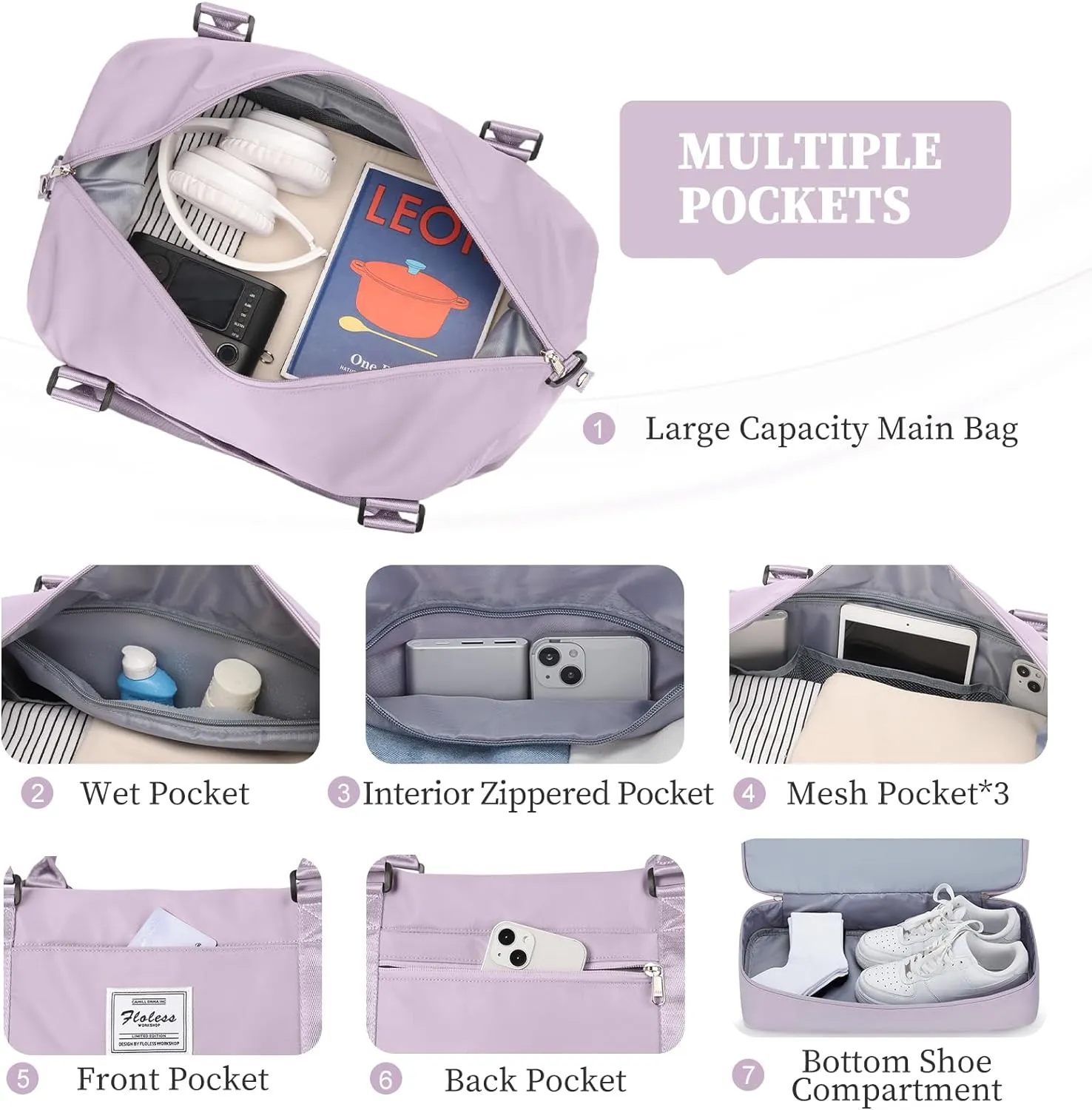 Weekender Bags for Women,Overnight Travel Duffel Bag with Shoes Compartment& Toiletry Bag,Extra Large(Purple)